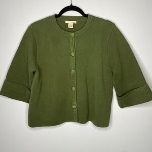 evie Olive Green Cropped Knit Cardigan 3/4 Sleeve Button Front Women's XL‎